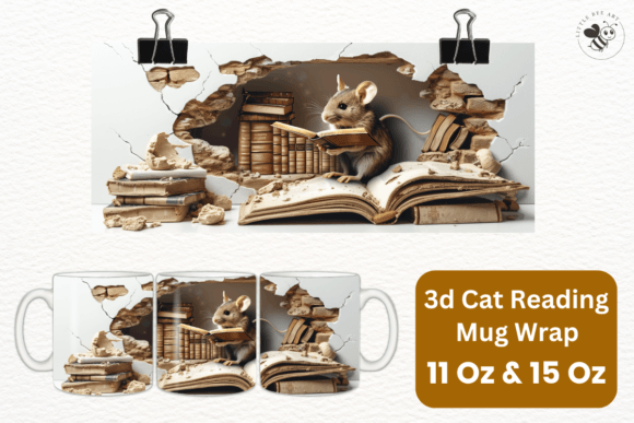 Download 3d Cat Reading Mug Wrap Template - No 19 - Mug Collection