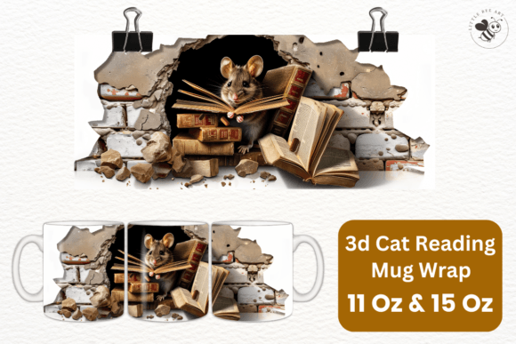 Download 3d Cat Reading Mug Wrap Template - No 12 - Mug Collection