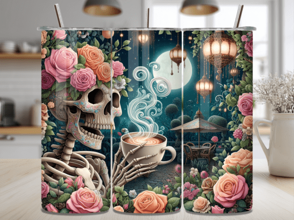 Download Floral Skeleton Moon Coffee Tumbler Wrap - Coffee tumbler Collection