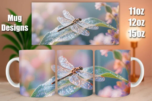 Download Glitter Dragonfly Floral Leaf Mug Wrap - Mug Collection