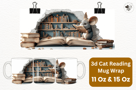 Download 3d Cat Reading Mug Wrap Template - No 13 - Mug Collection