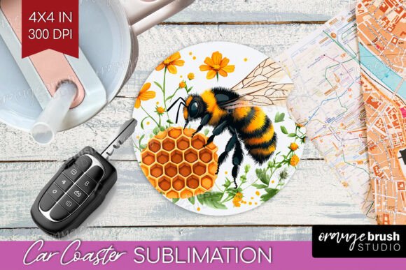 Download Watercolor Bee Car Coaster PNG - Car coaster png Collection