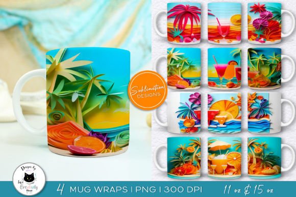 Download 3D Beach Mug Wraps | Summer Sublimation - Mug Collection