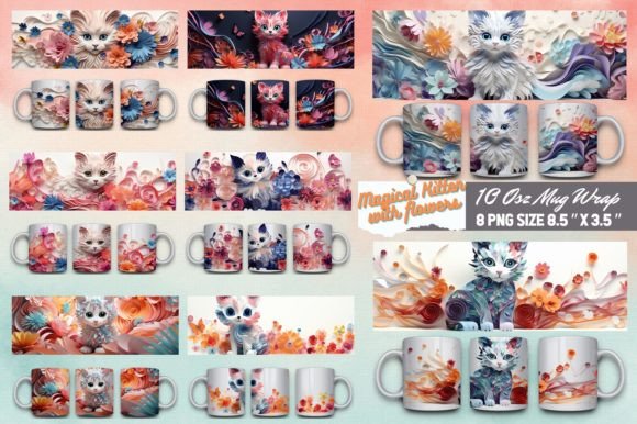 Download Kitten with Flowers 3D Mug Sublimation - Mug Collection