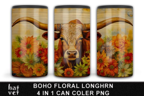 Download Boho Floral Longhorn Can Cooler Design - Cooler design Collection