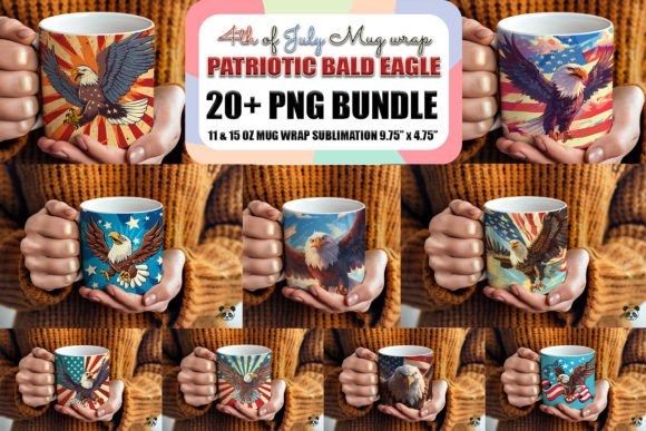 Download 4th of July Bald Eagle Mug Wrap Bundle - Mug Collection