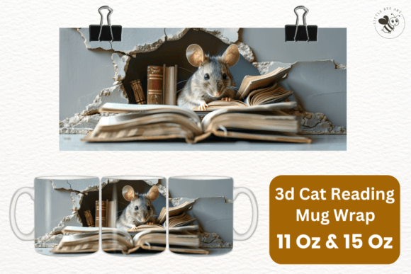 Download 3d Cat Reading Mug Wrap Template - No 17 - Mug Collection