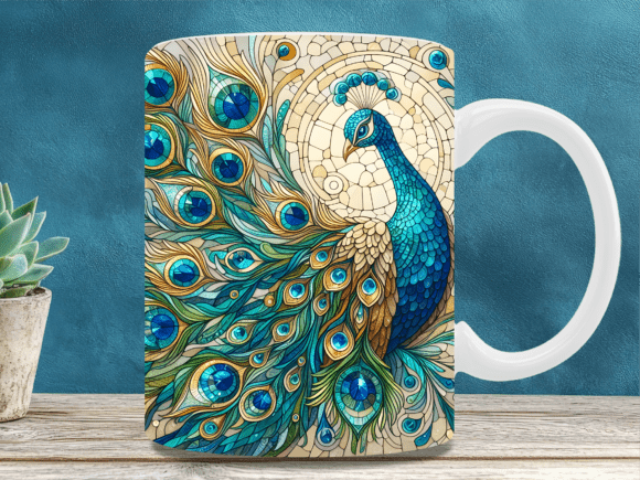 Download Stained Glass Peacock Feather Mug Wrap - Mug Collection