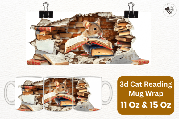 Download 3d Cat Reading Mug Wrap Template - No 15 - Mug Collection