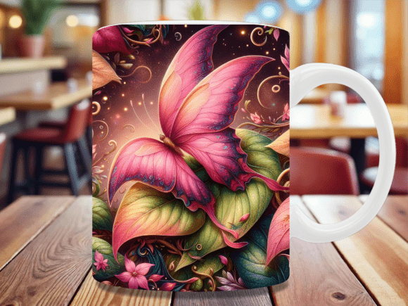 Download Pink Butterfly Golden Leaf Mug Wrap - Mug Collection