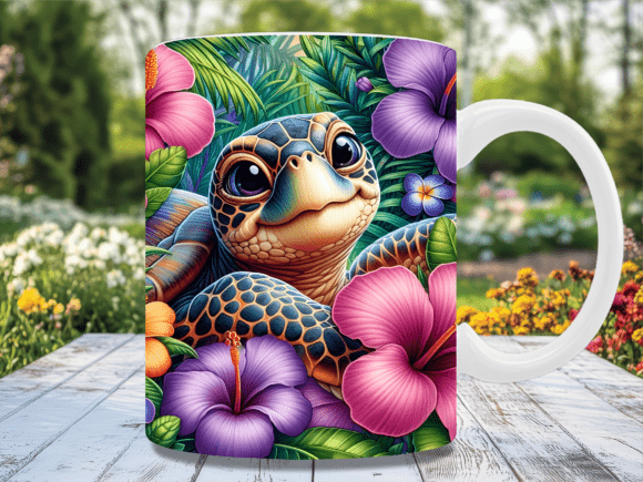 Download Vibrant Turtle &amp; Tropical Mug Wrap - Mug Collection