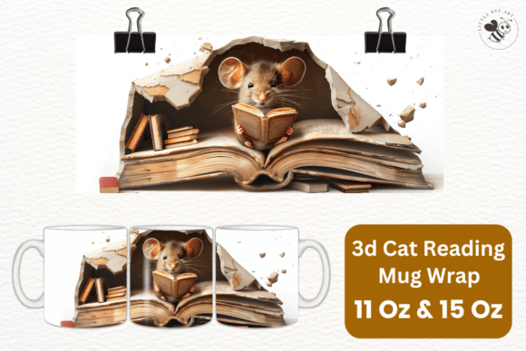 Download 3d Cat Reading Mug Wrap Template - No 11 - Mug Collection