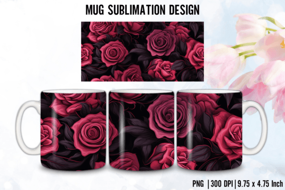 Download Gothic Pink Rose Mug Wrap Sublimation - Mug Collection