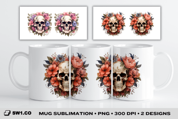 Download Skull Flowers 3D Mug Sublimation Wrap - Mug Collection