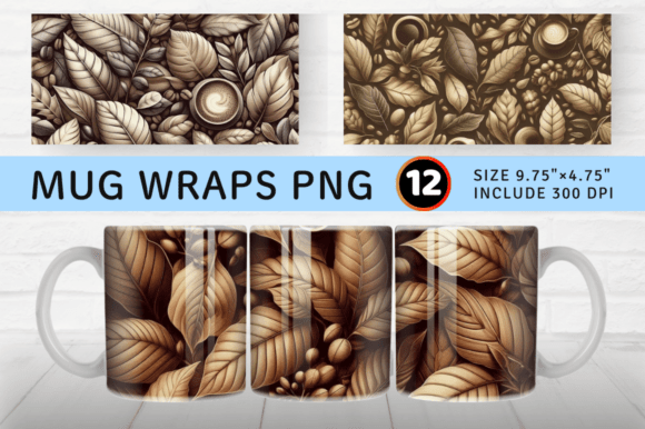 Download Coffee Leaf Mug Wrap Sublimation Design - Mug Collection