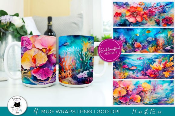 Download Alcohol Ink Summer Mug Wraps | Ocean PNG - Mug Collection