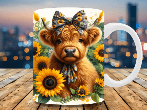 Download Sunflower Highland Cow Mug Wrap - Mug Collection