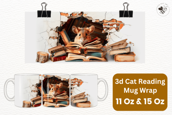 Download 3d Cat Reading Mug Wrap Template - No 16 - Mug Collection