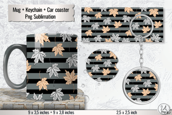 Download Fall Leaves Black Stripes Mug Wrap - Mug Collection