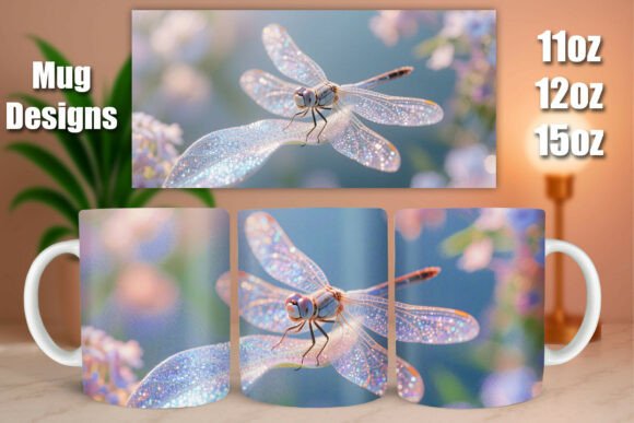 Download Glitter Dragonfly Floral Leaf Mug Wrap - Mug Collection