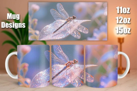 Download Glitter Dragonfly Floral Leaf Mug Wrap - Mug Collection