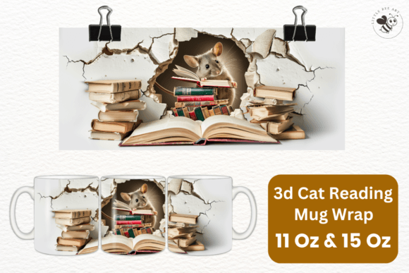Download 3d Cat Reading Mug Wrap Template - No 14 - Mug Collection