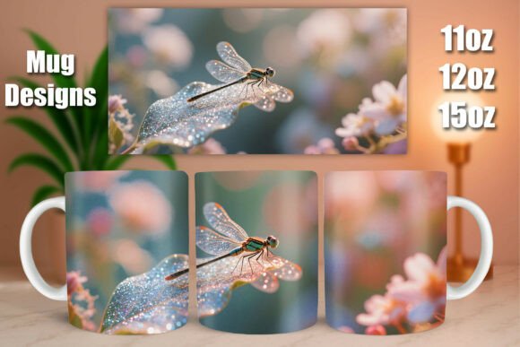 Download Glitter Dragonfly Floral Leaf Mug Wrap - Mug Collection