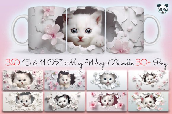 Download 3D Cat Sublimation Mug Wrap Bundle - Mug Collection