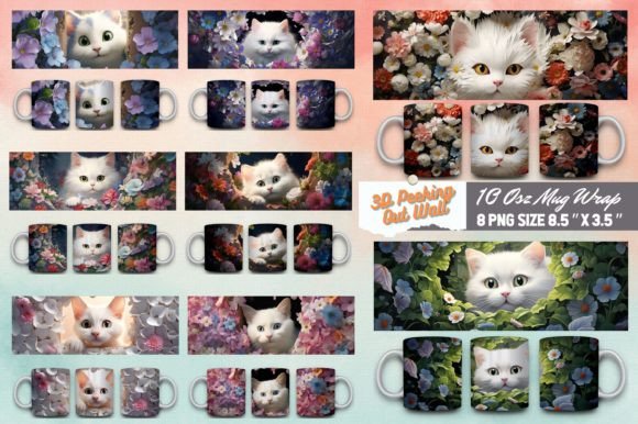 Download Cat Peeking out Wall 3D Mug Sublimation - Mug Collection