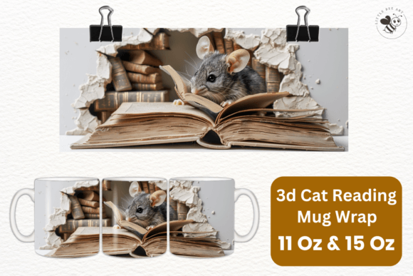 Download 3d Cat Reading Mug Wrap Template - No 20 - Mug Collection
