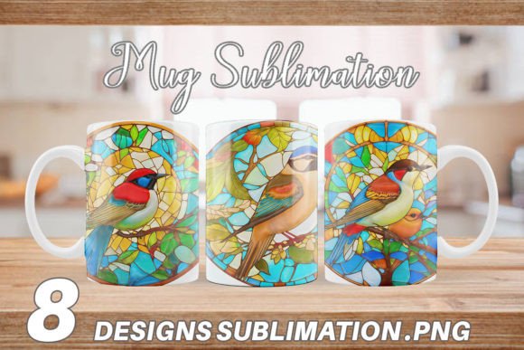 Download Stained Glass Bird Illustration Mug Wrap - Mug Collection