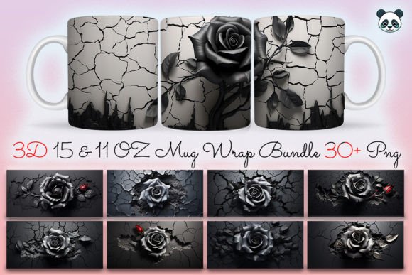 Download 3D Black Rose Mug Wrap Bundle - Mug Collection