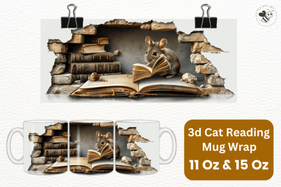 Download 3d Cat Reading Mug Wrap Template - No 10 - Mug Collection