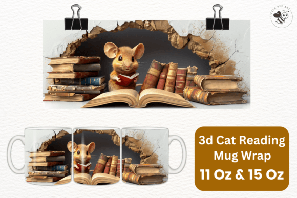 Download 3d Cat Reading Mug Wrap Template - No 18 - Mug Collection