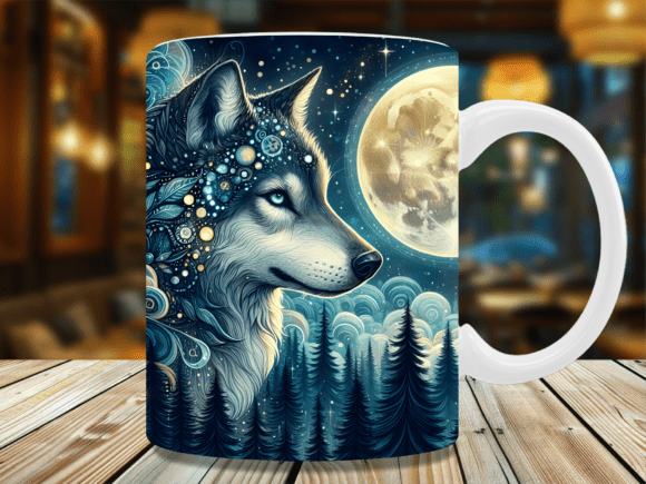 Download Celestial Full Moon Mystic Wolf Mug Wrap - Mug Collection