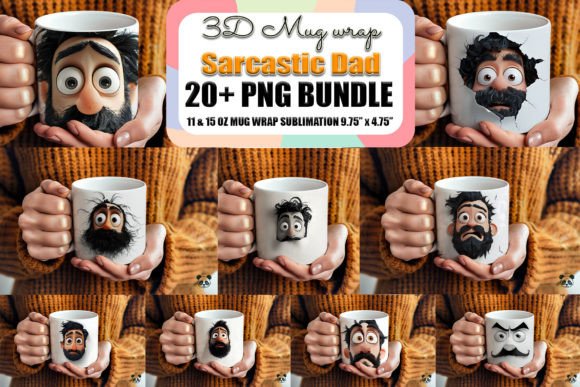 Download Dad Face 3D Fathers Day Mug Wrap Bundle - Mug Collection